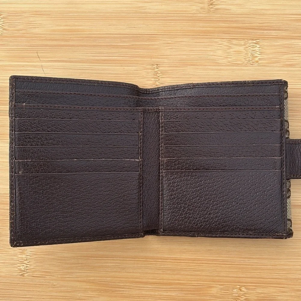 Gucci Vintage Sherry Bifold Wallet Brown Leather GG Logo Canvas Italy Unisex - Picture 15 of 16